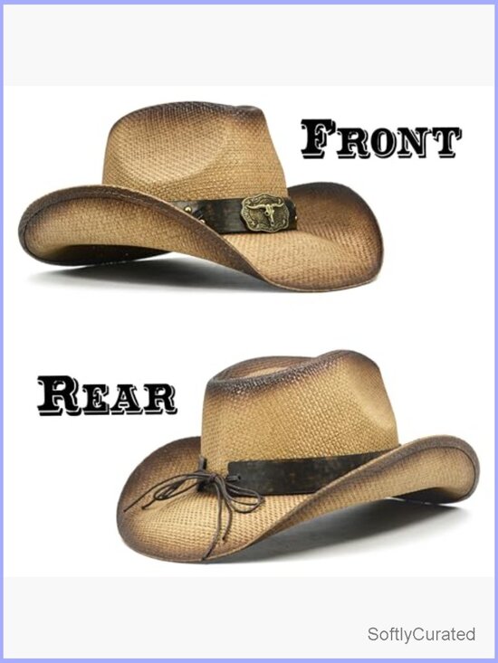 Straw Cowboy Hat with Studded Leather Band - Shapeable Wide Brim for Country main image 5